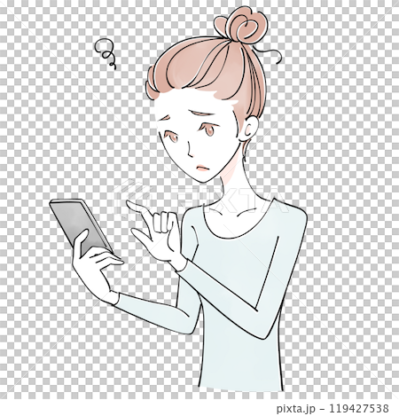 スマホを見て困る女性 スマホを見て困る女性 119427538