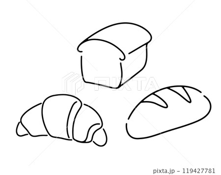 ベーカリーの焼き立てパンの手描き線画イラスト　透過背景の切り抜き 119427781