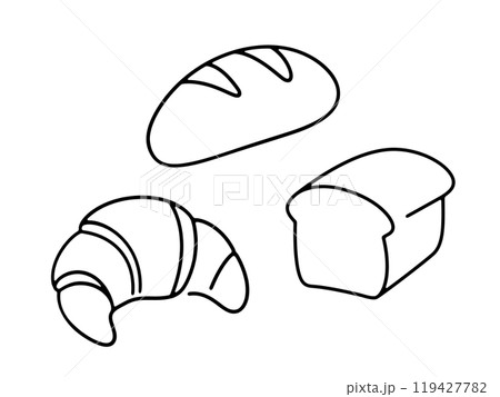 ベーカリーの焼き立てパンの手描き線画イラスト　透過背景の切り抜き 119427782