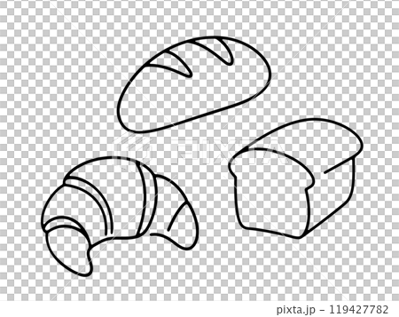 ベーカリーの焼き立てパンの手描き線画イラスト　透過背景の切り抜き 119427782