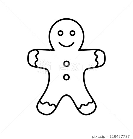 クリスマスの人型のジンジャークッキーの手描き線画イラスト 透過背景の切り抜き クリスマスの人型のジンジャークッキーの手描き線画イラスト 透過背景の切り抜き 119427787