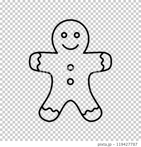 クリスマスの人型のジンジャークッキーの手描き線画イラスト 透過背景の切り抜き クリスマスの人型のジンジャークッキーの手描き線画イラスト 透過背景の切り抜き 119427787
