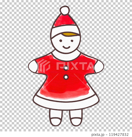 Hand-drawn illustration of a cute girl dressed as Santa Claus, cut out on a transparent background Hand-drawn illustration of a cute girl dressed as Santa Claus, cut out on a transparent background 119427832