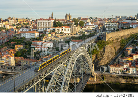Porto City, Douro River and Dom Luis Bridge I with Tram in Morning 119427893