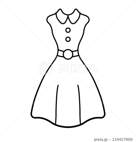 おしゃれなワンピースドレスのシンプルな手描き線画イラスト 透過背景の切り抜き おしゃれなワンピースドレスのシンプルな手描き線画イラスト 透過背景の切り抜き 119427900