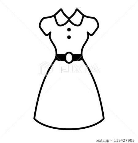おしゃれなワンピースドレスのシンプルな手描き線画イラスト 透過背景