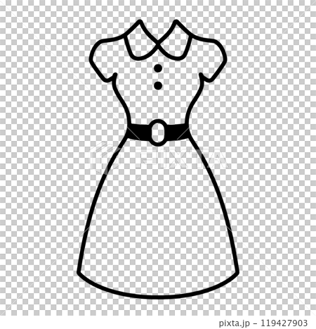 簡單的手繪線條畫插圖，展示一件時尚的連身裙，透明背景上的切口 119427903