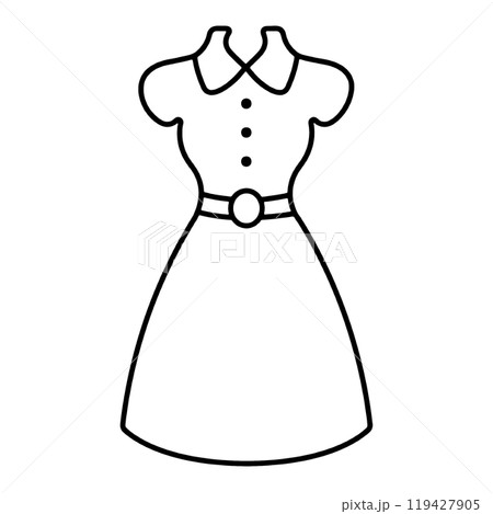おしゃれなワンピースドレスのシンプルな手描き線画イラスト　透過背景の切り抜き 119427905