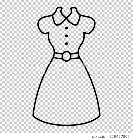 おしゃれなワンピースドレスのシンプルな手描き線画イラスト　透過背景の切り抜き 119427905