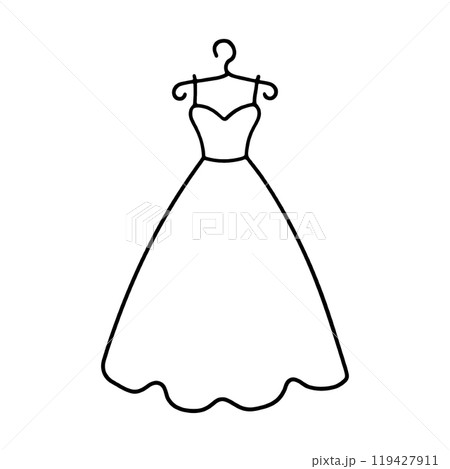おしゃれなワンピースドレスのシンプルな手描き線画イラスト　透過背景の切り抜き 119427911