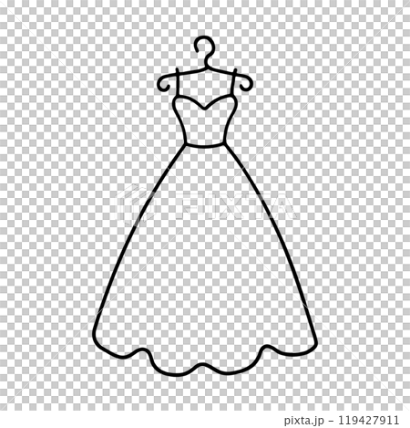 おしゃれなワンピースドレスのシンプルな手描き線画イラスト　透過背景の切り抜き 119427911