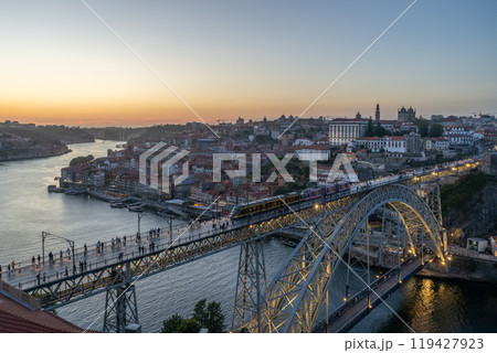Porto City, Douro River and Dom Luis bridge I with Tram at Evening Twilight Porto City, Douro River and Dom Luis bridge I with Tram at Evening Twilight 119427923