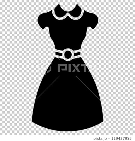 時尚連身裙的簡單輪廓圖，透明背景上的切口 119427953