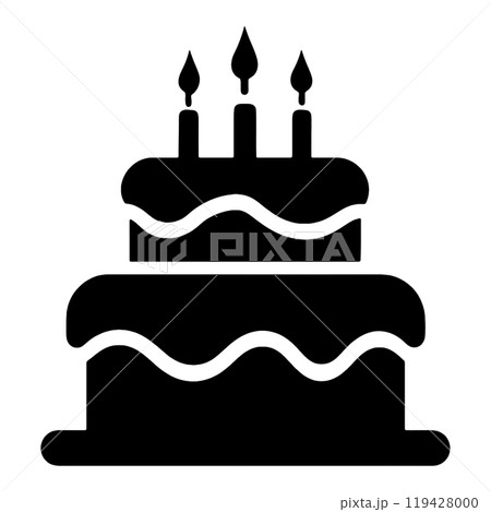 ろうそくを乗せたバースデーケーキのシンプルなシルエットイラスト　透過背景の切り抜き 119428000