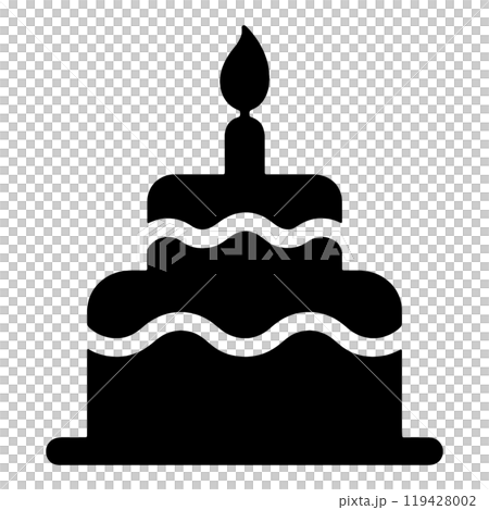 ろうそくを乗せたバースデーケーキのシンプルなシルエットイラスト　透過背景の切り抜き 119428002