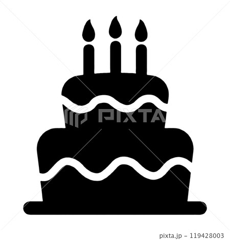 ろうそくを乗せたバースデーケーキのシンプルなシルエットイラスト 透過背景の切り抜き ろうそくを乗せたバースデーケーキのシンプルなシルエットイラスト 透過背景の切り抜き 119428003