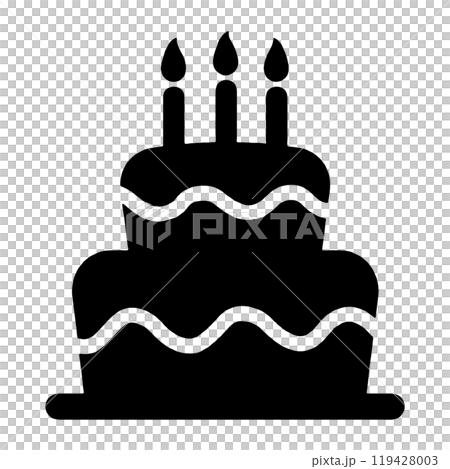 ろうそくを乗せたバースデーケーキのシンプルなシルエットイラスト 透過背景の切り抜き ろうそくを乗せたバースデーケーキのシンプルなシルエットイラスト 透過背景の切り抜き 119428003