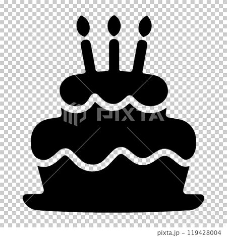 生日蛋糕的簡單輪廓圖，上面有蠟燭 — 透明背景上的切口 119428004