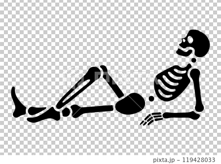 骨架以草率姿勢躺著的輪廓圖，透明背景上的切口 119428033