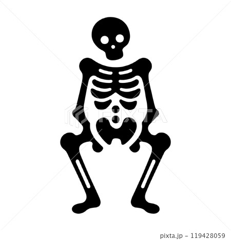 だらしないポーズで座っている骸骨のシルエットイラスト　透過背景の切り抜き 119428059