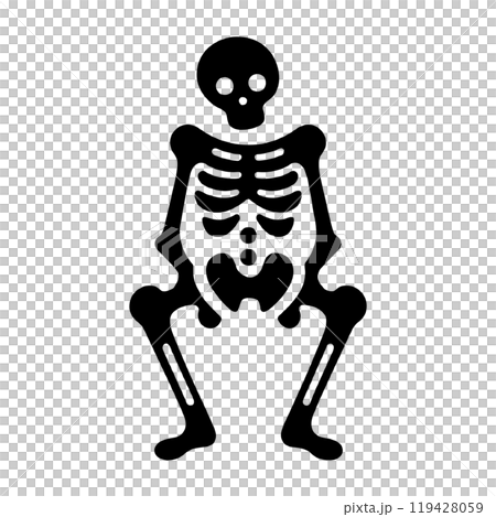 だらしないポーズで座っている骸骨のシルエットイラスト　透過背景の切り抜き 119428059
