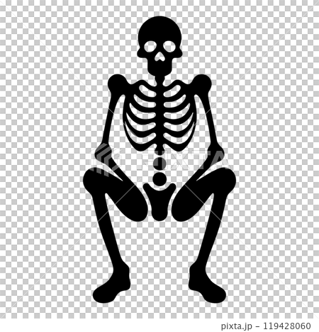 Silhouette illustration of a skeleton sitting in a sloppy pose, cut out on a transparent background Silhouette illustration of a skeleton sitting in a sloppy pose, cut out on a transparent background 119428060