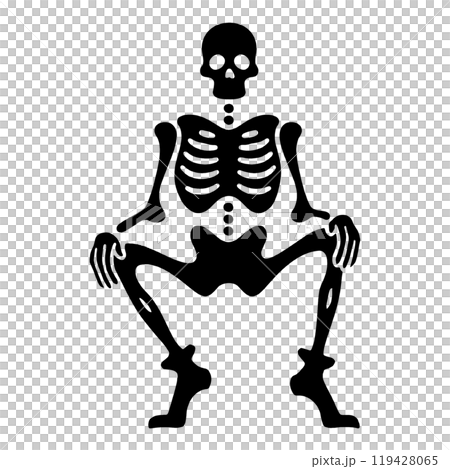 Silhouette illustration of a skeleton sitting in a sloppy pose, cut out on a transparent background Silhouette illustration of a skeleton sitting in a sloppy pose, cut out on a transparent background 119428065