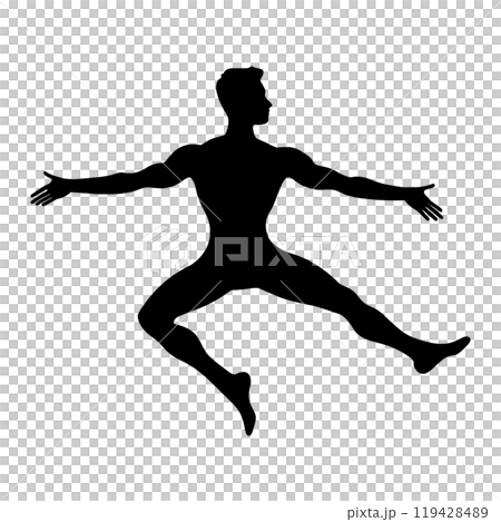 跳躍している男性のシルエットイラスト 透過背景の切り抜き 跳躍している男性のシルエットイラスト 透過背景の切り抜き 119428489