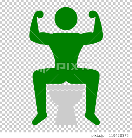 Pictogram-style illustration of a person sitting on a Western-style toilet seat, cut out on a transparent background 119428573