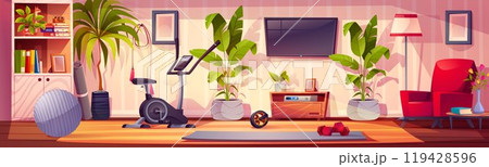 Gym at home - interior with exercise machines 119428596