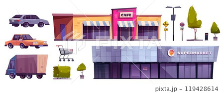 Supermarket parking design elements set 119428614