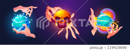 Hand holding magic crystal ball fortune teller 119428690