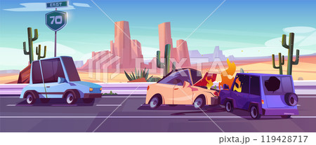 Car crash on canyon desert road 119428717