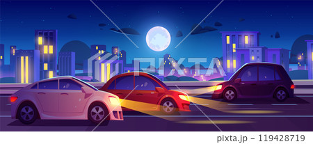Night city street road with building vector scene 119428719
