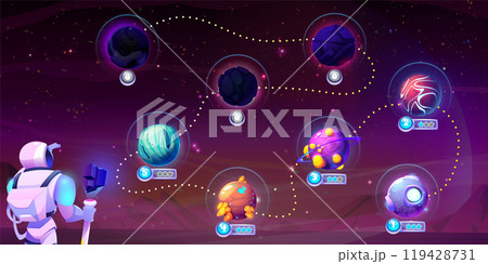 Space game level map with alien planets 119428731