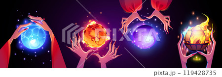 Magical glowing ball for foretelling in hands 119428735