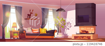 Living room with fireplace at home illustration Living room with fireplace at home illustration 119428746