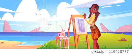 Plein air on sea coastline cartoon vector Plein air on sea coastline cartoon vector 119428777