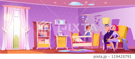 Happy family in nursery room Happy family in nursery room 119428791