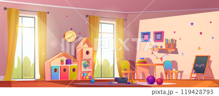 Kindergarten classroom or nursery playroom cartoon Kindergarten classroom or nursery playroom cartoon 119428793