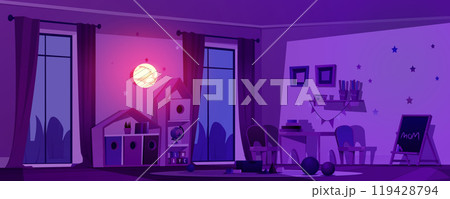 Night kindergarten playroom with furniture 119428794