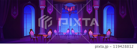 Castle banquet or ball room at night 119428812
