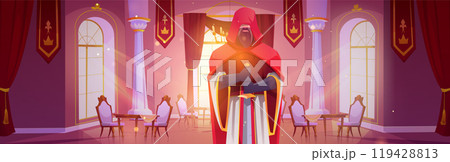 Warrior in castle dining room with table and chair 119428813
