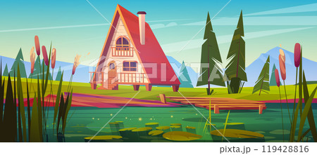House on swamp with reed cartoon game landscape 119428816