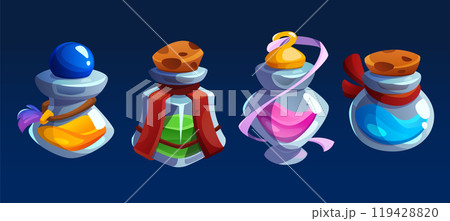 Glass bottles with magic elixir or potion Glass bottles with magic elixir or potion 119428820