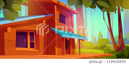 Forest house terrace and home porch illustration Forest house terrace and home porch illustration 119428850