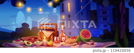 Picnic dinner in night city park 119428856