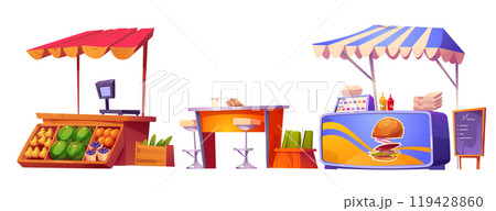 Street food market stalls cartoon vector Street food market stalls cartoon vector 119428860