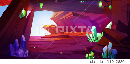 Exit from cave with gemstones on walls 119428864