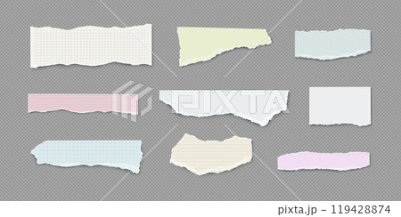 Set of torn notebook paper pieces Set of torn notebook paper pieces 119428874